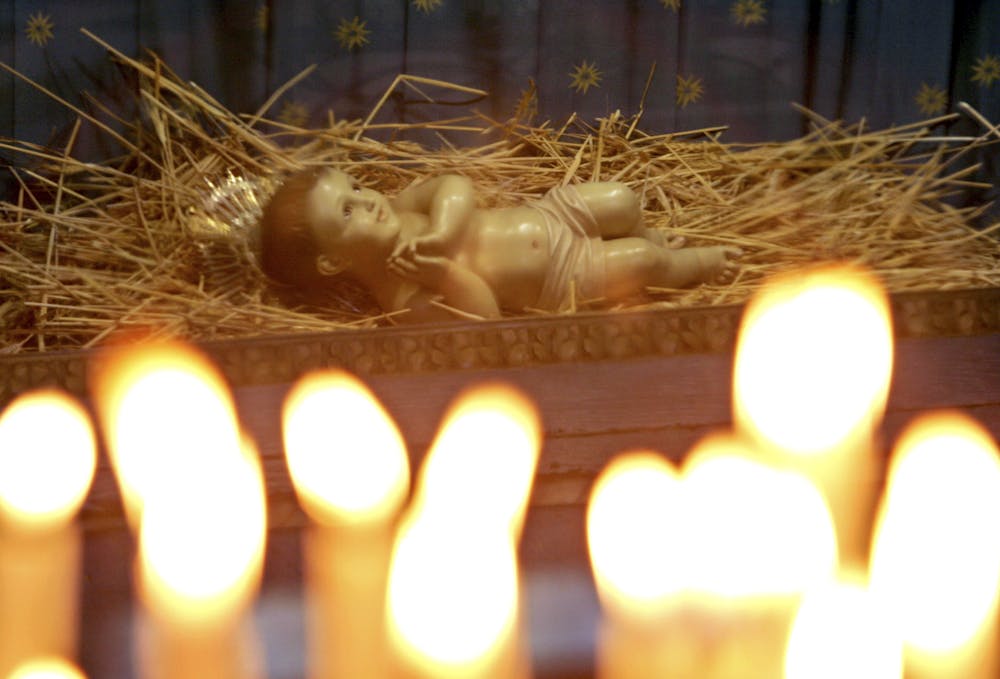 A doll representing the infant Jesus in St. Catherine's, the Franciscan church in the town of Bethlehem.